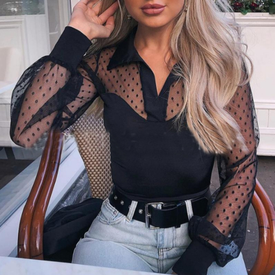 Long sleeve lace stitching shirt top