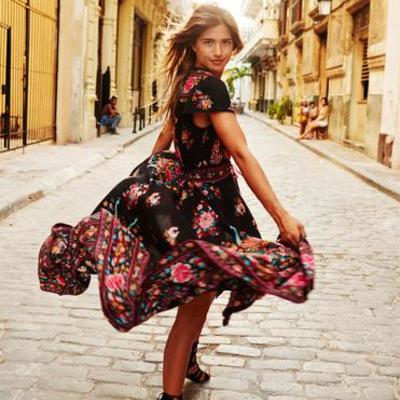 V-neck sexy sleeveless print dress