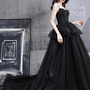 Black tulle long ball gown dress black evening dress-1